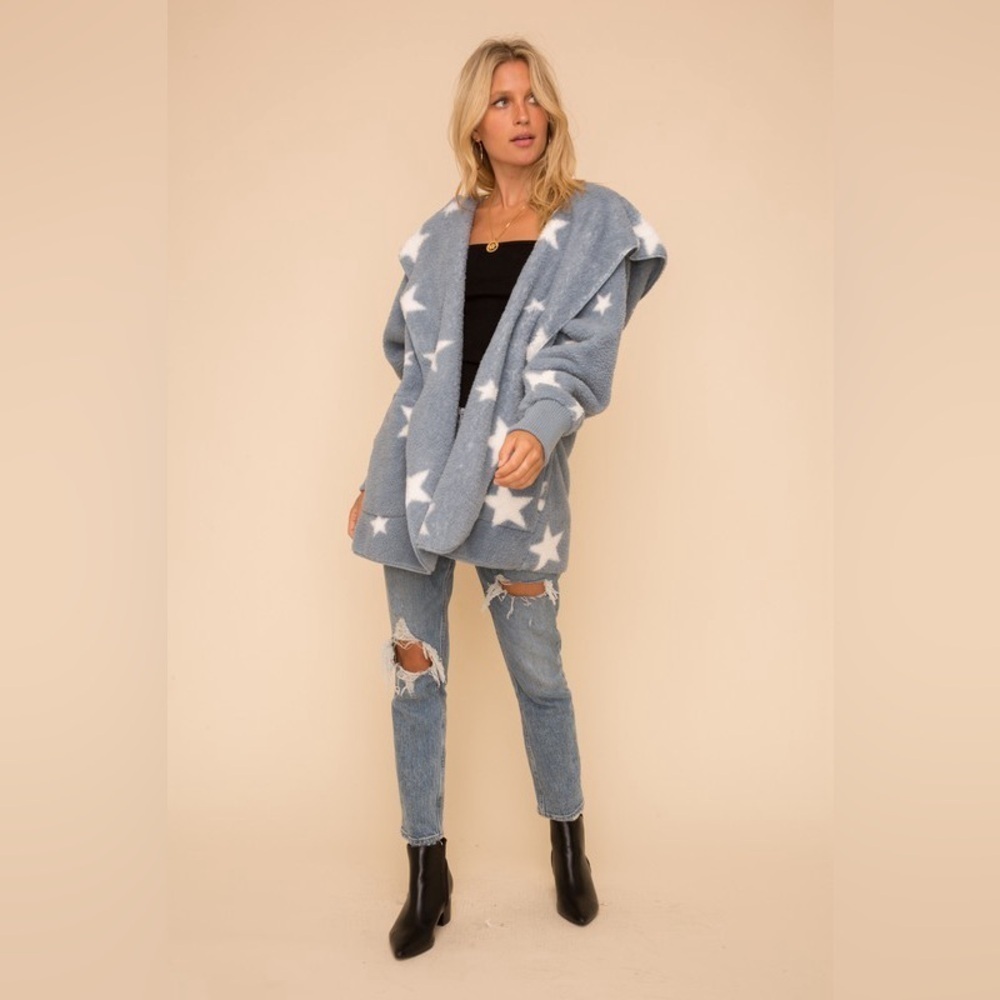 Hem & Thread Dusty Blue Teddy Jacket with Star ✨ Print - Picture 3 of 3